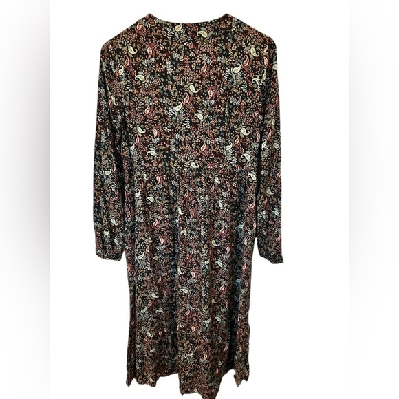 J.Jill Floral Paisley Midi Length Dress Long Sleeved VNeck Ditzy Black Size XS - Picture 4 of 7